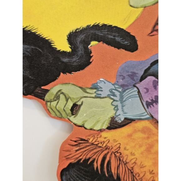 4 VTG KIRK Halloween Paper Die Cut Black Cat Tombstone Witch Werewolf Scarecrow - Picture 7 of 16